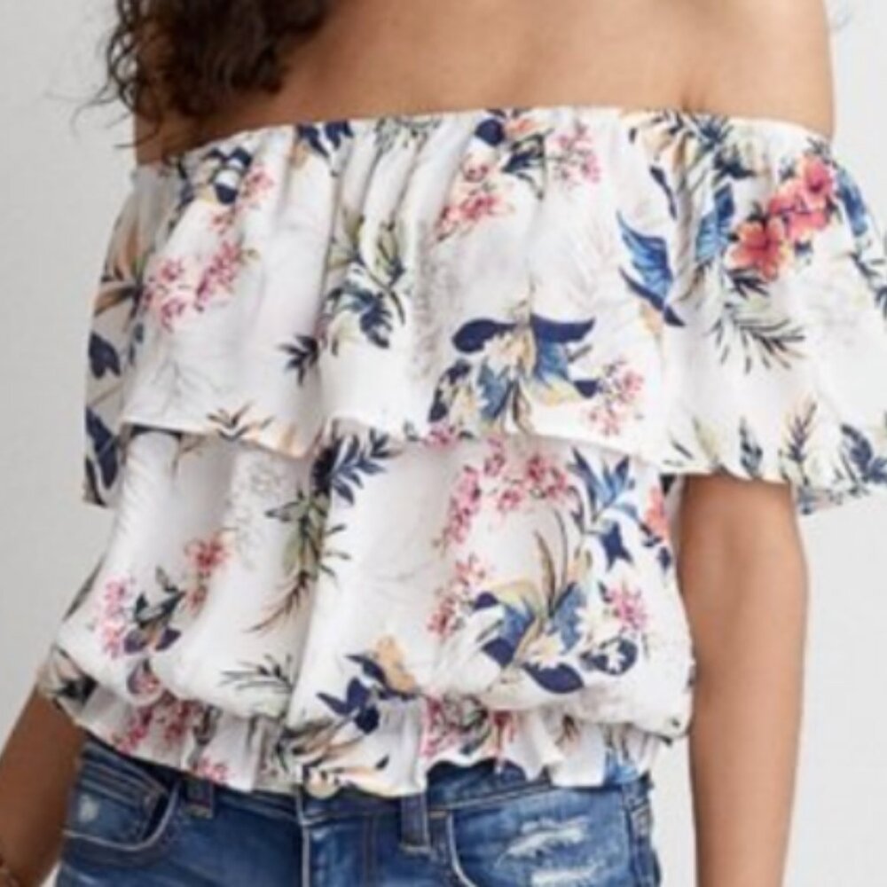 American Eagle Floral Off-Shoulder Ruffled Blouse